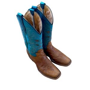 Circle G Turquoise Blue Tan Western Embroidered Cowboy Boots Women Sz 7 M